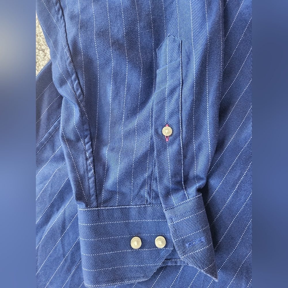 TOMMY BAHAMA Blue Pinstripe Cotton Shirt | SZ 16.5" - Picture 7 of 13